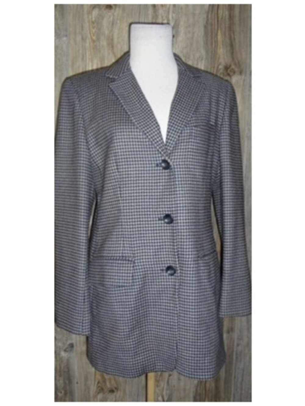 Jones New York Country 8 Houndstooth Navy Blue Tan Jacket Blazer Derby Races